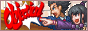 Phoenix Wright and Maya Fey pointing next to the 'Objection' speech bubble.