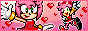 Amy Rose waving to the camera with a smaller sprite of her running, looking back and doing a peace sign.