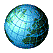 A pixelated animation of a spinning globe.