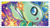 Celebi flying by while looking back at the camera, surrounded by sparkles.