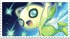 Celebi flying next to shooting stars.