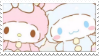 My Melody and Cinnamoroll dressed in cozy outfits.
