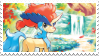Keldeo standing on a river in an autumn forest.