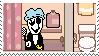 Gaster in the shower. He is wearing a shower cap and holding a scrub brush and rubber ducky. He gets startled, disappears, and then reappears.