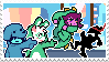 Susie, dressed as Susiezilla, charging at a Shadowguy. Kris and Ralsei, dressed in their animal costumes, are pointing her towards it.