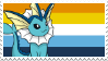 Vaporeon sitting and smiling in front of an aro-ace pride flag.
